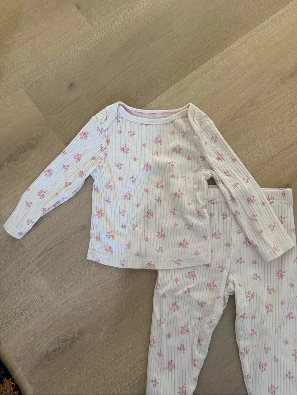 Cloud Island 100% Cotton ribbed pajama set with floral print